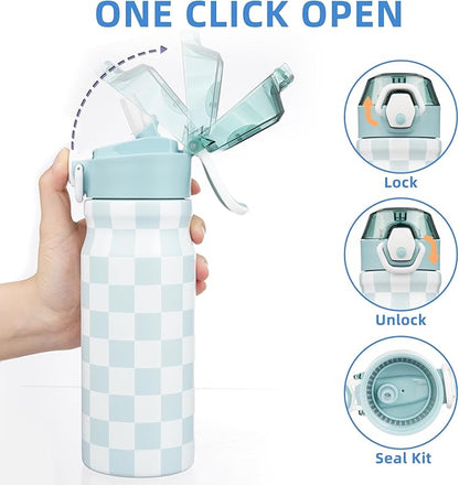 BJPKPK Stainless Steel Insulated Water Bottle with Straw Lid 18oz Reusable Metal Thermal Flask Bottles Keep Cold and Hot,Plaid