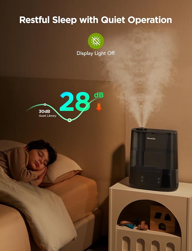 GoveeLife Smart Humidifiers for Bedroom, 6L Cool Mist Top Fill for Large Room, Humidity Sensor, Auto Mode, 60H Quiet Runtime, Schedule, WiFi Humidifier for Baby Plant, Compatible with Alexa, Black