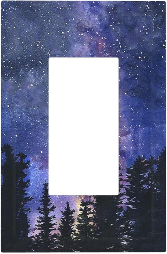 Decorative Outlet Covers Dream Milky Way Starry Forest Pine Watercolor Painting 1 Gang Single Rocker Light Switch Cover Plate Wall Plates GFCI Faceplate for Bedroom Home Decor