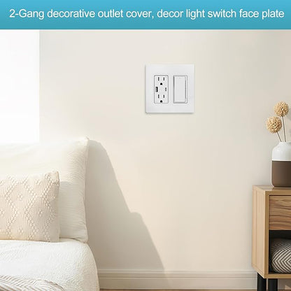 2-Gang Decora Screwless Wall Plate 80309-SW,Child Safe Outlet Cover 80309-SW,Screw Smooth Face Switch Plates Screwless Wall Plate 2-Gang Receptacle Outlet Cover 2 Pack