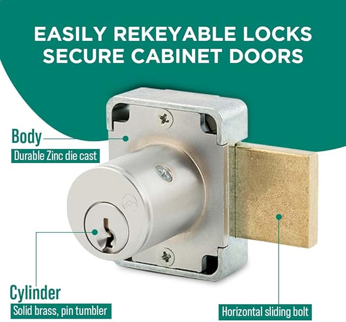 Olympus Lock 100DR Deadbolt Lock | 7/8” Chrome Key US26D | NATL KA915 Easily Rekeyable Cabinet Door Lock, Keyed Alike | Grade 1 Door Locks with Keys | Deadbolt Cabinet Locks | Cabinet Lock for Doors