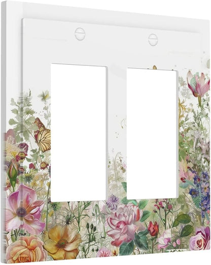 Decorative Outlet Covers Boho Wildflower Colorful Floral Butterfly 2 Gang Double Gfci Rocker Electrical Wall Panels Light Switch Cover Plate For Bed Room Living Room Decor