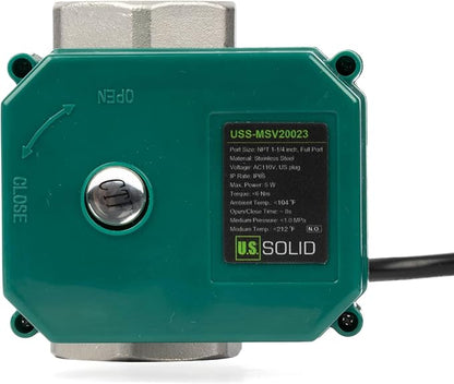 U.S. Solid 1-1/2" Motorized Ball Valve with US Plug 110VAC Stainless Steel Electrical Ball Valve,Auto Return, Normally Open