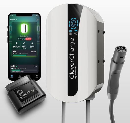 CleverCharge EV-111A Wi-Fi Enabled Level 2 EV Charger, NEMA 14-50 EVSE with NACS Connector & CleverKey AI, Up to 40A / 240V, UL/Energy Star Rated, 25ft Cable, Soft White
