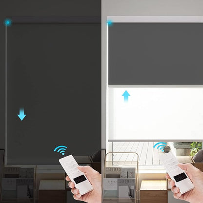 ZSTARR Motorized Day and Night Dual Smart Blind for Window with Valance Rechargeable Motor,Blackout Roller Shade Custom Size,with Valance Suitable for Home,Office (Full Blackout Black)