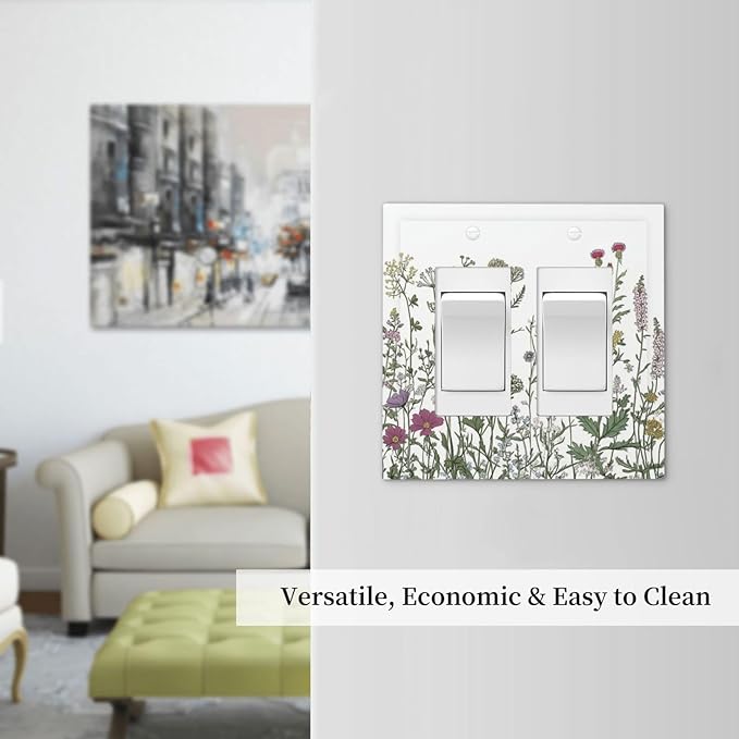 Vintage Herbs Wildflowers Plant Floral Decorative Outlet Covers 2 Gang Double Gfci Rocker Electrical Wall Panels Light Switch Cover Plate For Bed Room Home Decor
