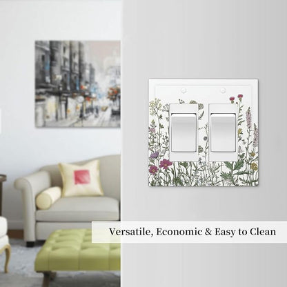 Vintage Herbs Wildflowers Plant Floral Decorative Outlet Covers 2 Gang Double Gfci Rocker Electrical Wall Panels Light Switch Cover Plate For Bed Room Home Decor