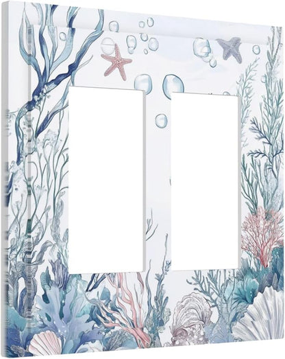 Decorative Outlet Covers Ocean Coral Seahorse Seashell Starfish 2 Gang Double Gfci Rocker Electrical Wall Panels Light Switch Cover Plate For Bathroom Home Decor
