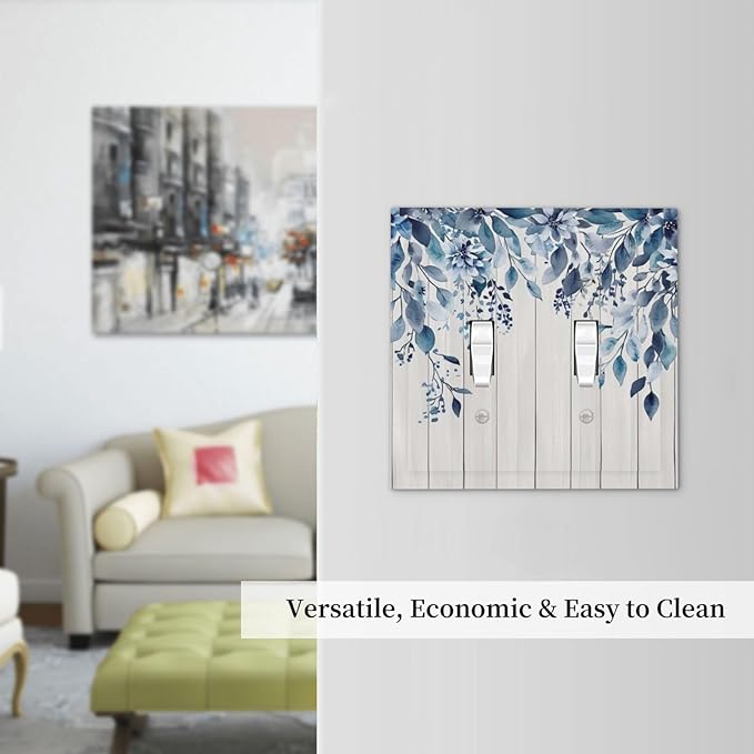 Eucalyptus Rustic Watercolor Plant Decorative Switch Plates 2 Gang Double Toggle Outlet Light Switch Cover Wall Plate Electrical Faceplate For Farmhouse Home Decor