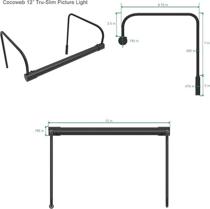 Cocoweb 12 Inch Tru-Slim Oil Rubbed Bronze Picture Light - LED, 2700K, Adjustable Arm, Plug-in, Toggle Switch, Sleek and Compact Design