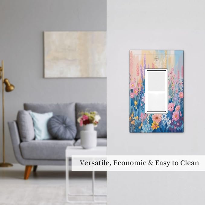 Decorative Outlet Covers Colorful Watercolor Flowers Wildflower Plants 1 Gang Single Rocker Light Switch Cover Plate GFCI Wall Plates Electrical Switch Plate Cover for Bathroom Home Decor