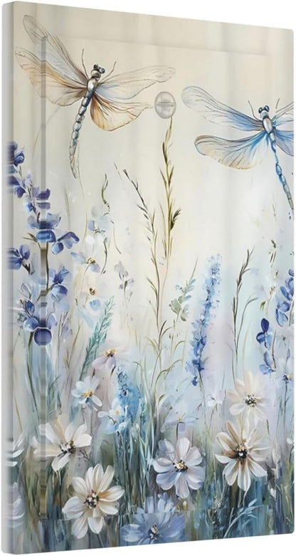 Decorative Light Switch Cover Plate Watercolor Dragonfly Blue Wihte Flower 1 Gang No Device Single Blank Outlet Covers Wall Plates for Electrical Outlets Faceplate for Bedroom Home Decor