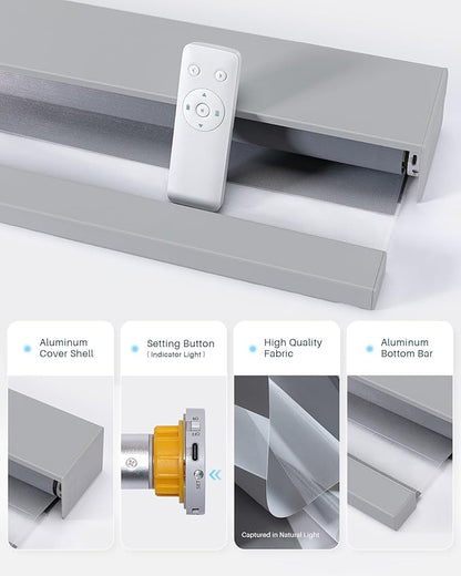 Smart Zebra Blinds for Windows, Alexa Motorized Blinds with Remote Control, Automatic Electric Power Zebra Shades for Indoor Windows (39" W x 72" H,Gray)