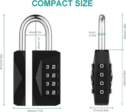 ZHEGE Gym Lock, Combination Lock Outdoor Weatherproof, [2023 Upgraded] Easy to Read 4 Digit Combo Lock with Big White Code, Heavy Duty Padlock for Locker, Gate Locks (2 Pack, Black and Silver)
