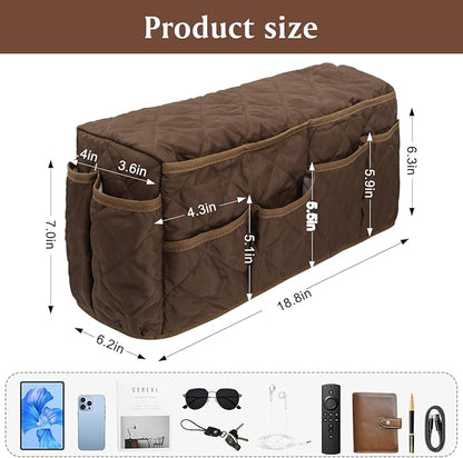 Remote Control Holder, Non Slip Bedside Armchair Caddy, Recliner Arm Caddy Armrest Organizer with 14 Pockets for Cell Phone TV Remote Control Magazines
