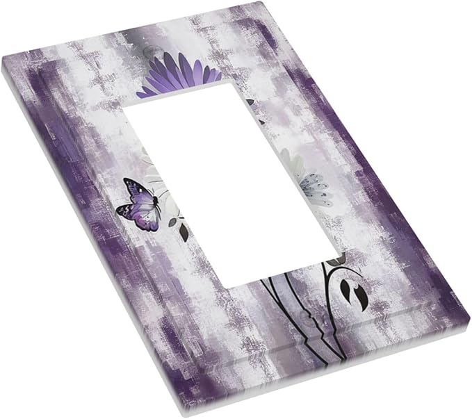 Outlet Covers Purple Daisy White Floral Butterfly Flowers 1 Gang Wall Plates Single Rocker Light Switch Covers Decorative Switch Plates Electrical GFCI Panel Covers for Home Office Decor 5 X 3 IN