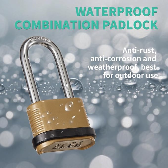 4 Digit Combination Lock, Heavy Duty Combo Padlock with Long Shackle for Outdoor Use,Sheds, Locker, Storage Unit, Gym and Gate