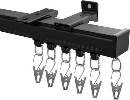 Curtain Track Ceiling Mount heavy duty sliding Curtains Tracks rails Rod System Room Divider with clips 15-18ft Black