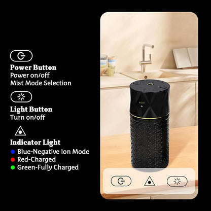 Ikeda Wireless Essential Oil Diffuser, Mini Negative Ion Mist Humidifier with Night Light & Auto Shut-Off, 250mL Ebony Scent for Room, Home, Car&Office