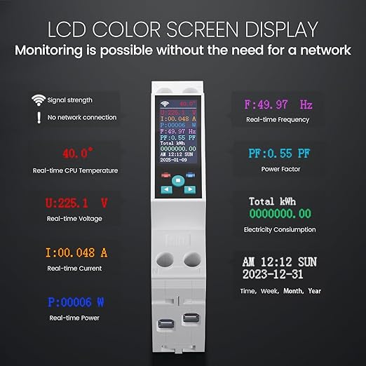 Smart Wifi Switch, 1P+N AC90-240V 1-50A, Smart Life/Tuya APP Remote Control, with Power Monitoring, Export/Clear Power Data, DIN Rail Mounted, with LCD Display, Recloser Function, FCC Certified