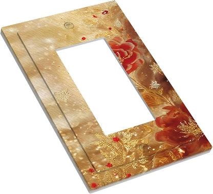 Decorative Outlet Covers Golden Leaf Red Peony Flowers Floral 1 Gang Single Decora GFCI Device Light Switch Covers Plate 1 Rocker Wall Plate Jumbo Faceplate for Home Decor