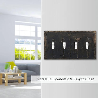 Light Switch Cover Plate Black And White Dandelion Art Vintage Wood Grain 4 Gang Quad Toggle Wall Plate Electrical Outlet Cover Decorative Switch Plate Covers for Farmhouse Cabin Decor