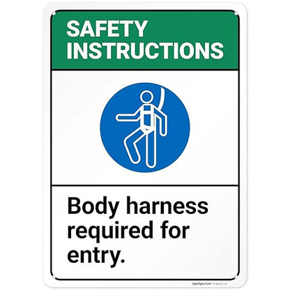 Safety Instructions Body Harness Required for Entry Sign, 10x14 Inches, Rust Free .040 Aluminum, Fade Resistant, Made in USA by Sigo Signs