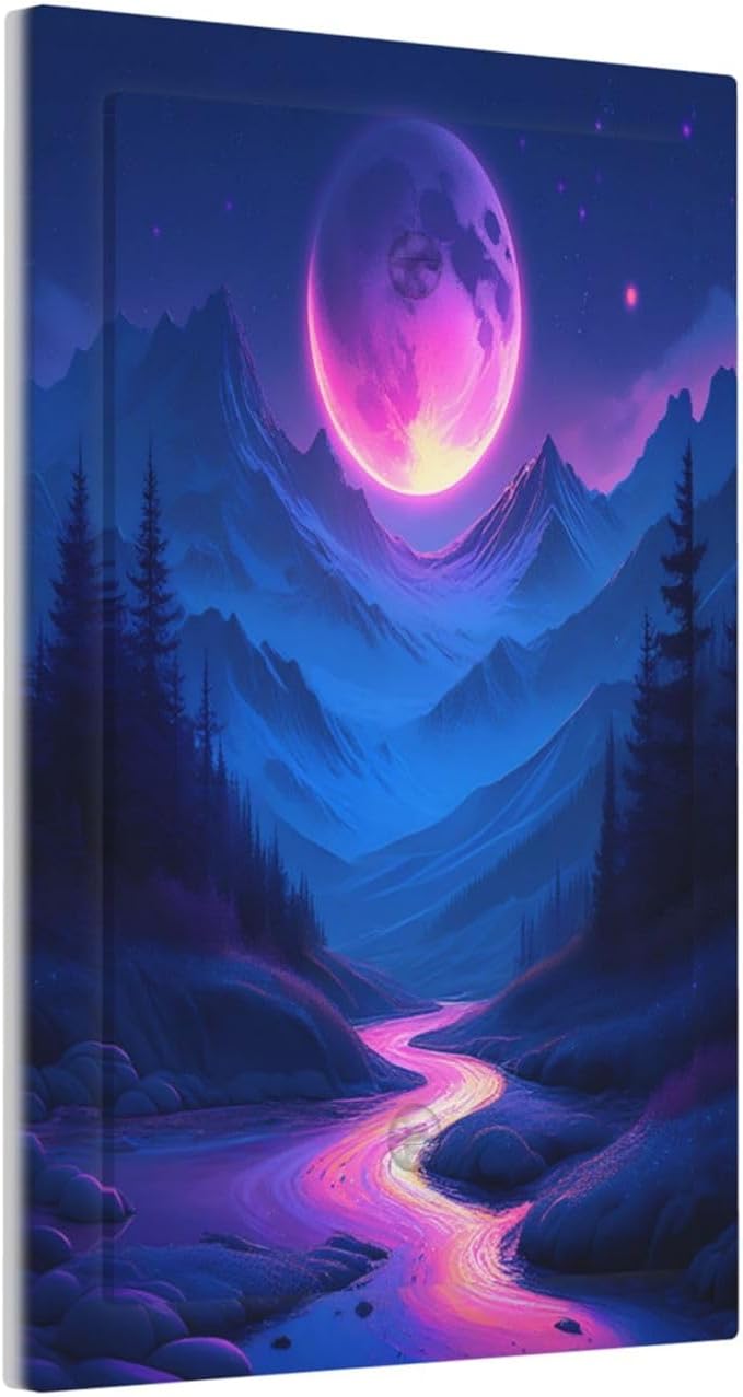 Purple Cyberpunk River Full Moon Mountain Forest Light Switch Cover Plate 1 Gang No Device Blank Decorative Switch Plate Electrical Wall Plates Faceplate for Bedroom Bathroom Decor