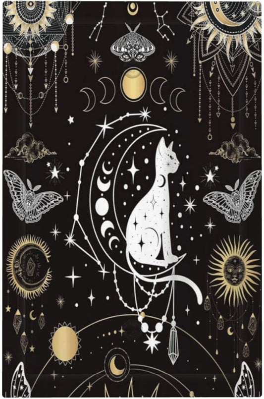 White Cat Tarot Moon Phases Moth Celestial Gothic Light Switch Cover Plate 1 Gang No Device Blank Electrical Wall Plates Faceplate Decorative Switch Plate Covers for Kids Room Bedroom Decor