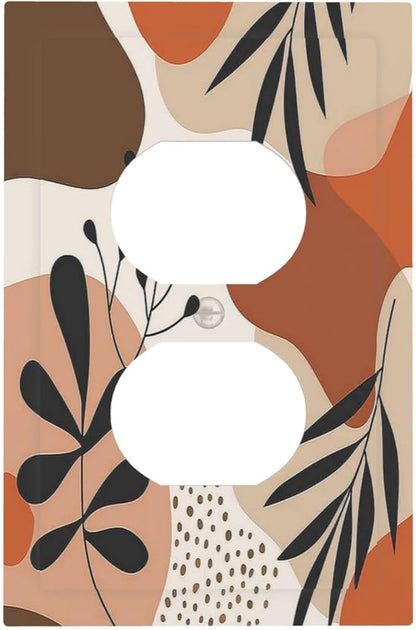 Outlet Covers Boho Botanical Orange Green Beige Minimalist 1 Gang Duplex Wall Plate Decorative Switch Plates Electrical Receptacle Faceplate Light Switch Cover for Bedroom living Room Decor
