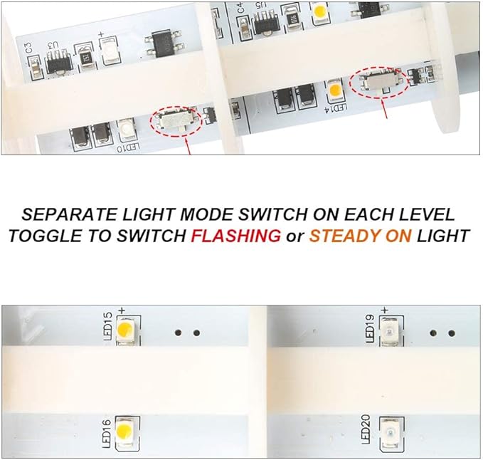 Signal Tower Stack Light, Industrial Signal Andon Warning Light with Rotatable Base, Steady/Flashing Switchable, 110V/220V AC (3-Layer, No Buzzer)
