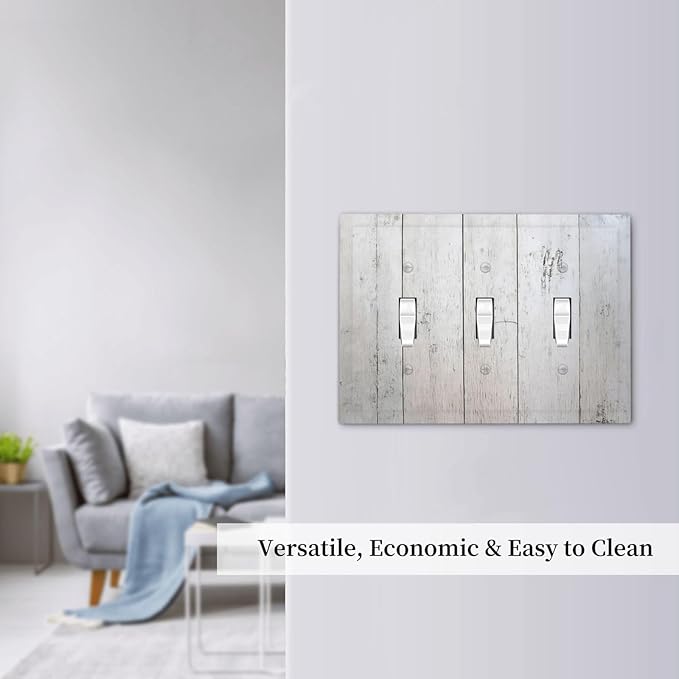 Rustic White Grey Wood Grain Decorative Switch Plates 3 Gang Wall Plate Triple Toggle Light Switch Cover Electrical Wall Panels Faceplate for Bedroom Bathroom Decor