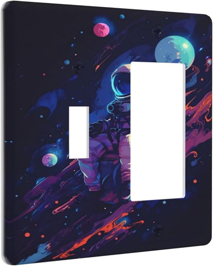 Purple Space Astronaut Planet Decorative Double Gang 1 Gang Wall Plate Cover Single Toggle Rocker Combination Light Switch Cover Plate Jumbo Switch Cover Plate for Bedroom Decor