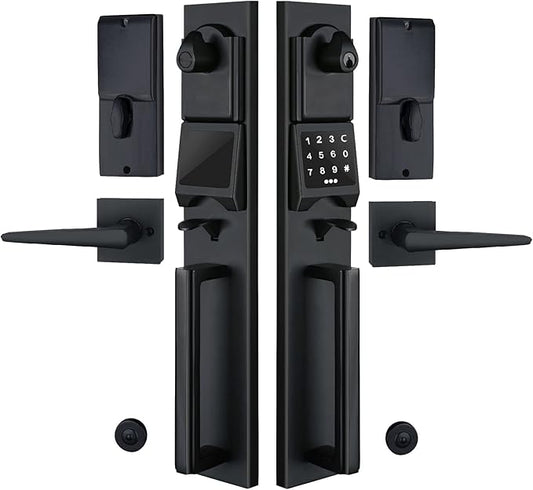 NEWBANG Right-Handed Matte Black Electronic Smart Handleset with Keypad Lock for Double Front Door（Keys Reserved）,MDHST2016DB-E-SET-RH