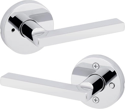 Kwikset Halifax Interior Privacy Door Handle with Lock, Round Lever for Bathroom and Bedroom, Polished Chrome Reversible Keyless Push Button Lock Door Lever, with Microban Protection