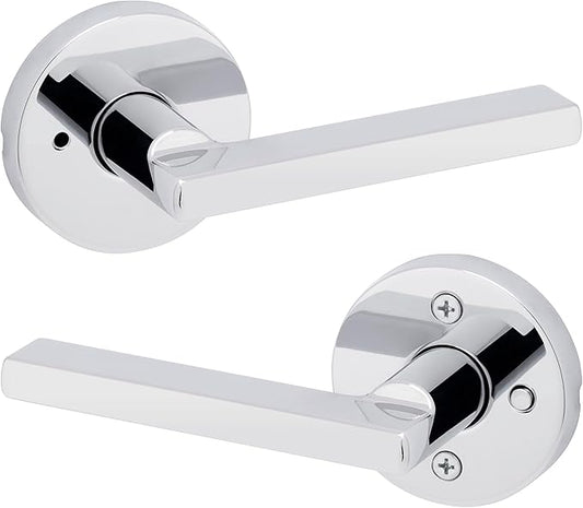 Kwikset Halifax Interior Privacy Door Handle with Lock, Round Lever for Bathroom and Bedroom, Polished Chrome Reversible Keyless Push Button Lock Door Lever, with Microban Protection