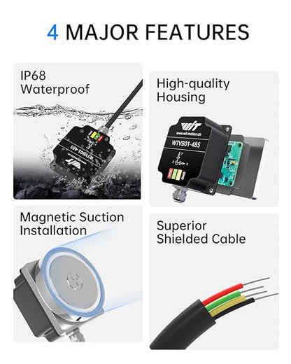 [RS485 Modbus Vibration Sensor] WTVB01-485 IP68 Waterproof Transducer Ar-Duino, 3-Axis Acceleration Angular Velocity Vibration(Amplitude+Frequency+Displacement+Speed) Detector, Motor Monitor Module