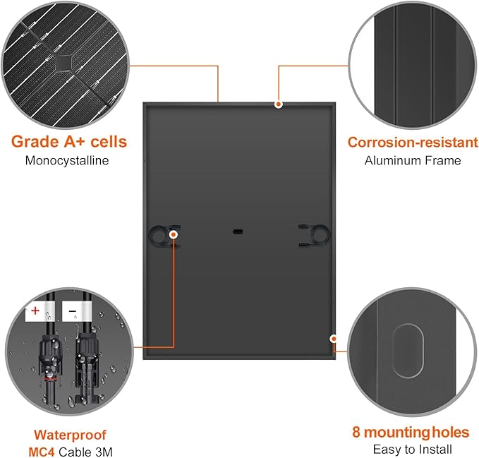 DOKIO 400W 31V Mono Solar Panel - Works for 12V/24V Systems, Equipped with 9.84ft MC4 Wiring, Perfect for Gardens, Courtyards, Greenhouses, Sheds, Terraces & Off-Grid Battery Charging.