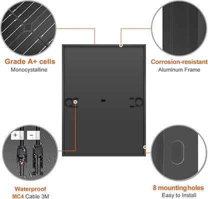 DOKIO 400W 31V Mono Solar Panel - Works for 12V/24V Systems, Equipped with 9.84ft MC4 Wiring, Perfect for Gardens, Courtyards, Greenhouses, Sheds, Terraces & Off-Grid Battery Charging.