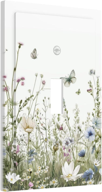 Colorful Wildflowers Daisy Plant Butterfly Floral Decorative Light Switch Cover 1 Gang Single Toggle Device Electrical Faceplate Switchplates Decorator Outlet Wall Plate for Bed Room Living Room Decor