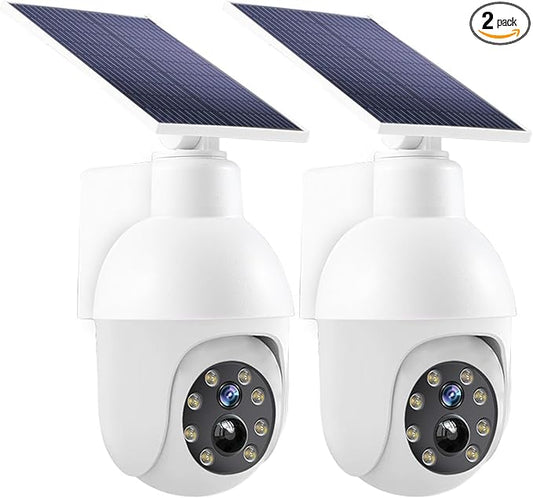 High brightness solar powered analog surveillance sensor light 2 Pack, flashing red light can simulate fake CCTV camera, enhance home security, suitable for porch backyard and parking lot lighting