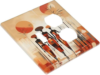 Decorative Outlet Covers Minimalist Black Women Bohemia Sun 2 Gang Wall Plate Single Toggle Duplex Light Switch Cover Switch Plate Covers Faceplate for Bedroom Home Decor