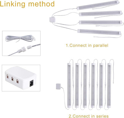 LABOREDUCER Under Cabinet Lighting Plug in Cold White 6000K, 6 Pack 11inch LED Under Cabinet Lights Wired Hardwired Linkable Dimmable with Power Adapter, 24V Under Counter Lights for Kitchen Shelf