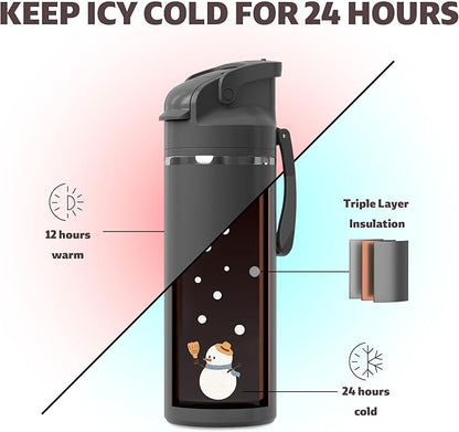 OISIZ Insulated Water Bottle 20 oz with 2 in 1 Spout and Straw Lid,One Click Safety Lock,100% Leakproof,Keep Cold 24H,Vacuum Stainless Steel Water Bottle for School,Travel and Sports,Dishwasher Safe