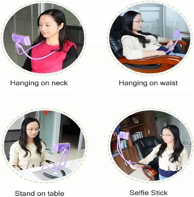 Chapter Seven Universal Smart Mobile Phone Stand,Hanging on Neck Cell Phone Mount Holder, Flexible Lazy Bracket DIY Free Rotating for Multiple Functions (Black) (Blue)