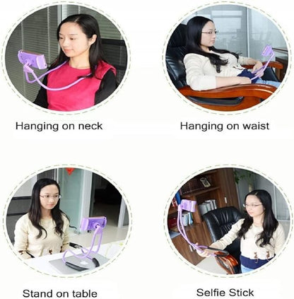 Chapter Seven Universal Smart Mobile Phone Stand,Hanging on Neck Cell Phone Mount Holder, Flexible Lazy Bracket DIY Free Rotating for Multiple Functions (Black) (Blue)
