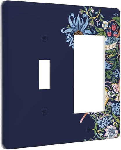 Decorative Outlet Covers Vintage Blue Morris Strawberry Thief Bird Flower 2 Gang 1 Gang Wall Plate Cover Single Toggle Rocker Combo Light Switch Cover Plate Face Plate