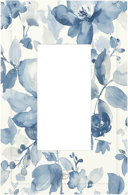 Decorative Outlet Covers Blue Watercolor Floral 1 Gang Single Rocker Light Switch Cover Plate Wall Plates GFCI Faceplate for Bedroom Bathroom Decor