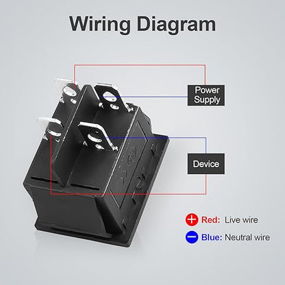 1Pcs Black KCD4 Boat Rocker Switch 2-Position 4-Pin DPST Panel Switch 16A 250VAC 20A 125VAC, with 6pcs FDFD2-250 Blue Terminals, CE