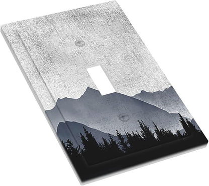 Decorative Light Switch Cover Natural Landscape Mountains Pine Trees 1 Gang Single Toggle Device Electrical Faceplate Switchplates Decorator Outlet Wall Plate for Bedroom living Room Decor